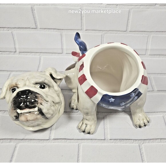 Blue Sky Bulldog Cookie Jar STARS AND STRIPES FOREVER Ceramic or a Dog treat jar - Picture 8 of 10
